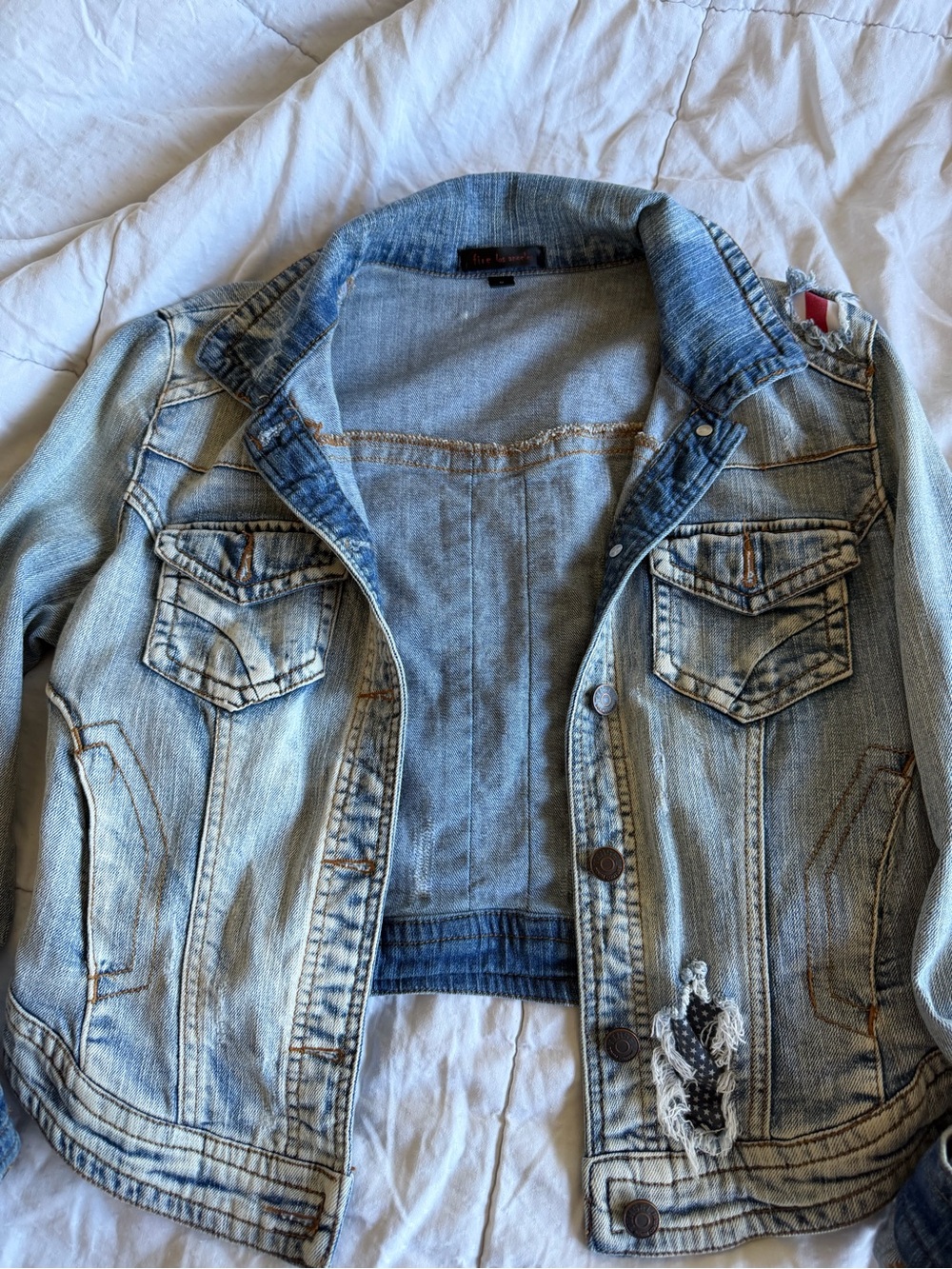 Fire Los Angeles Light Blue Distressed Denim Jacket